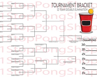 12 Team Double Elimination Beer Pong Tournament Bracket, Instant Digital Download, Printable, Bracket Poster, Customizable, College, SVG PNG