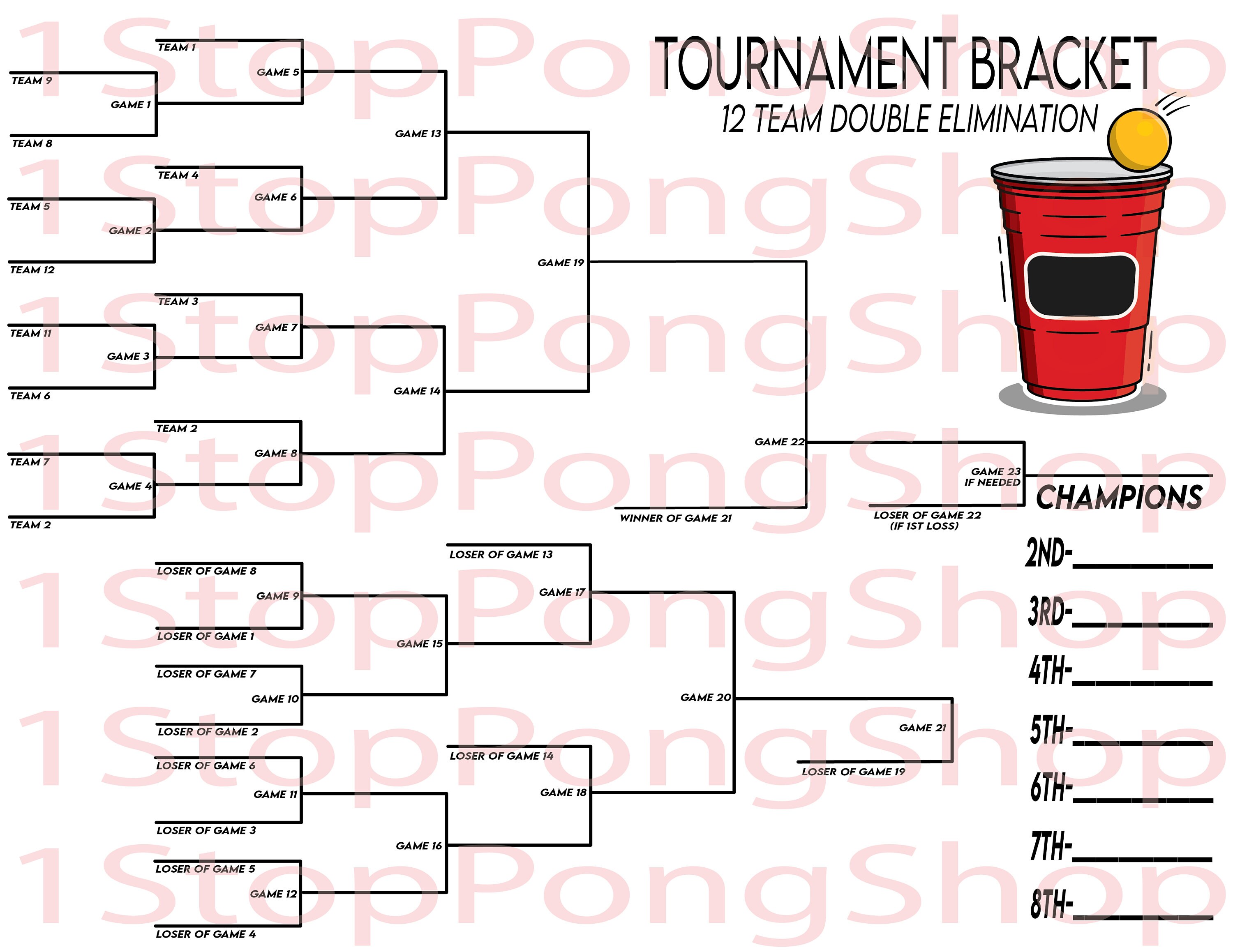 12 Team Double Elimination Beer Pong Tournament Bracket Etsy