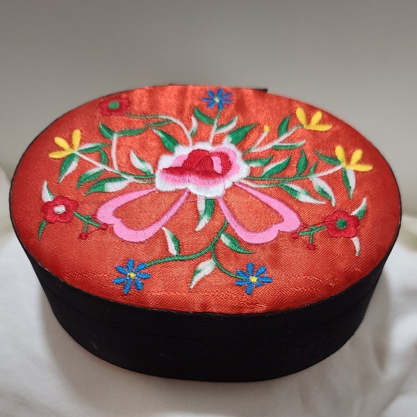 Embroidered Floral Top Hinged Jewelry Box
