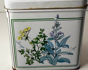 Botanical Spice Signed Floral Metal Tin Container Made in Hong Kong
