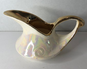 Vintage MCM Pearl Iridiscente Lustreware Aladdin Creamer 22K Gold Trim 1950's