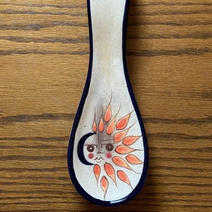 Hand Painted Sun and Moon Pottery Spoon Rest