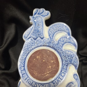 VTG Davar Blue Ceramic Rooster Match Holder with Striker