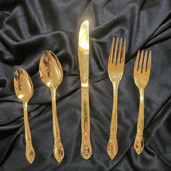 Antique Gold Silverware Set Godlinger Gold Plated Engraved Flatware Atom Chicago