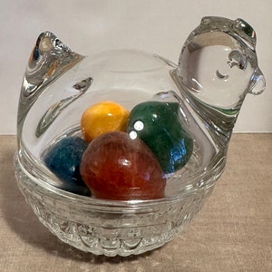 Vintage Anchor Hocking Clear  Glass Hen on Nest Candy Dish