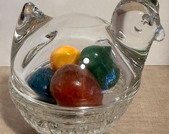 Vintage Anchor Hocking Clear  Glass Hen on Nest Candy Dish