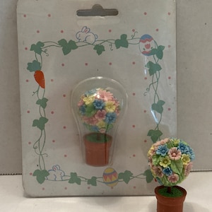 Miniature Dollhouse Flowerpot Topiaries Resin Floral set of Two Fairy House Spring Decorations