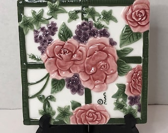 CSC Ceramic Pink Rose Decorative Tile 5 1/2 Square