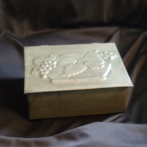 Handmade Tin Hinged Box Fruit Design Rustic Decor