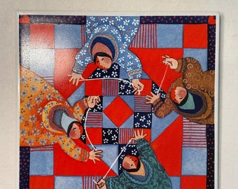 Barbara Lavallee Vintage quiltkwartet gesigneerde keramische tegel onderzetter Inuit Alaska Life