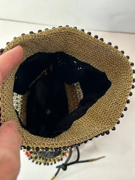 Vintage Evening Crocheted Drawstring Black Bucket… - image 7