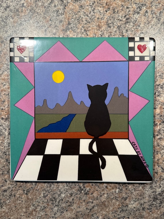 ニーナ・ライマンによるヴィンテージ手描き猫、ブラックキャット