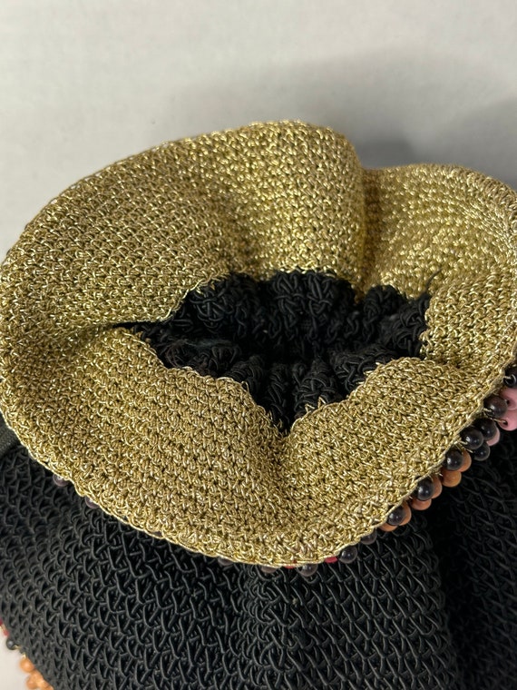 Vintage Evening Crocheted Drawstring Black Bucket… - image 2