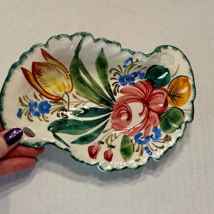 Hand Painted Floral Candy Trinket Dish Pottery made in Italy