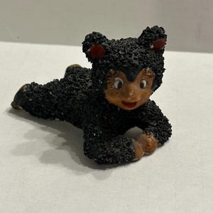 Vintage Styson Japan Sugar Mica Glazed Black Bear Cub Figurine 1950s