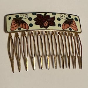 Cloisonné Floral Vintage Gold Hair Comb - and Earrings Decorative Set Cloisonne Hair Comb - Etsy main image 4