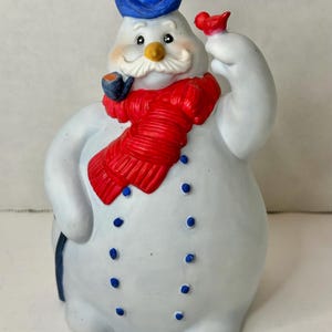 Enesco Snowman Frosty Cardinal Bird Ceramic Christmas Light Figurine 1987 No Light Included