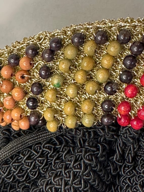 Vintage Evening Crocheted Drawstring Black Bucket… - image 4