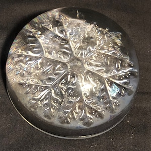 Vintage Etched Snowflake Crystal Domed Paper Weight France