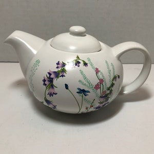 Pier 1 Stoneware Wildflower White Teapot