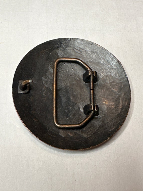 Round Copper Belt Buckle Etched Design Teal - image 2