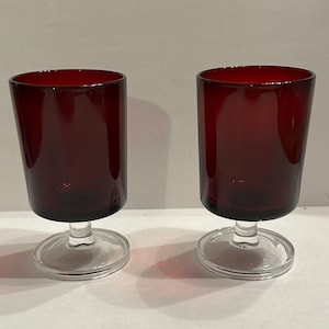 Vintage Ruby Red Luminarc France Stem Ware Shot Glasses Set of 2