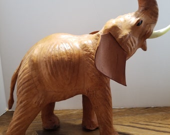 Paper Mache Elephant Truck Up Figurine Leather Ears