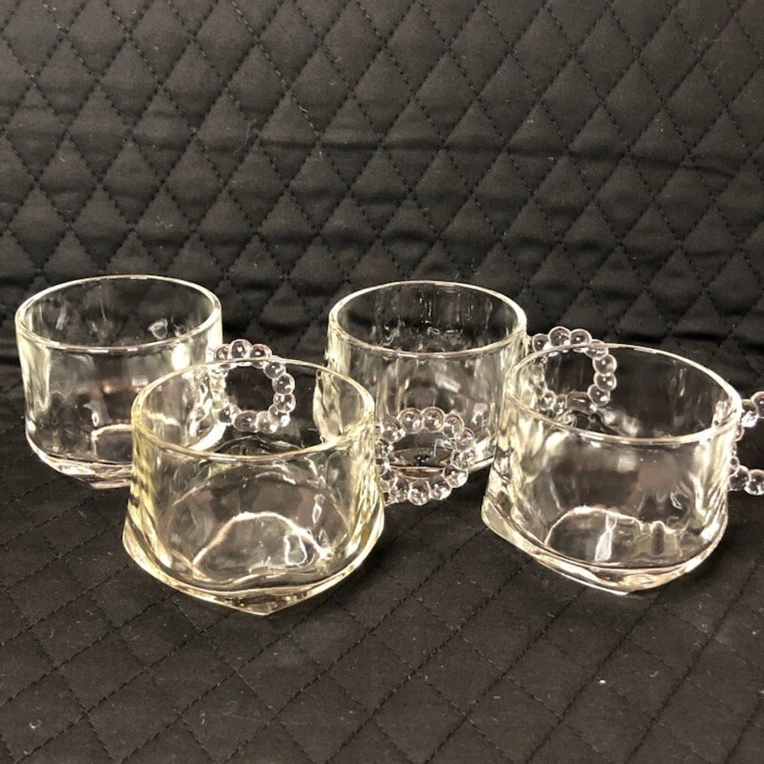 Antique Vintage Imperial Glass Candlewick Punch Bowl Cups Square Bottom