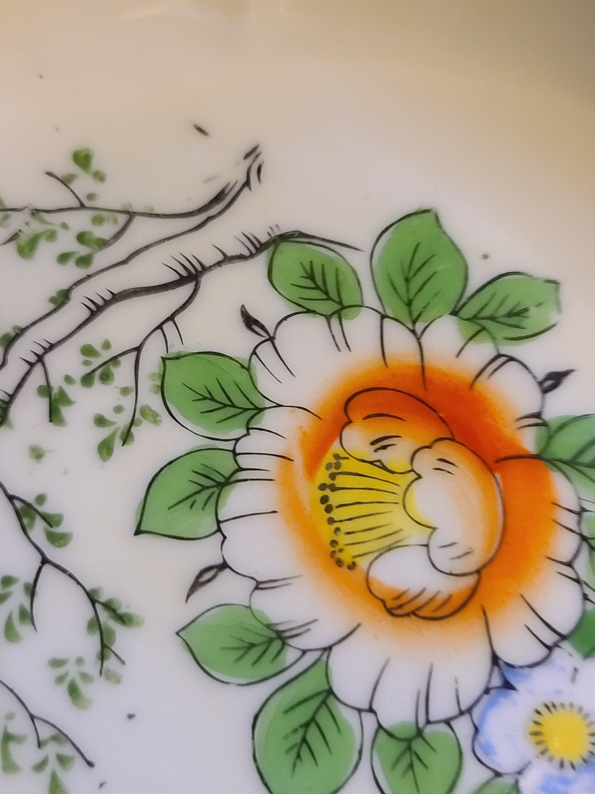 清水焼 手描き花模様 ボウル 手描き花柄磁器ボウル日本製ヴィンテージ