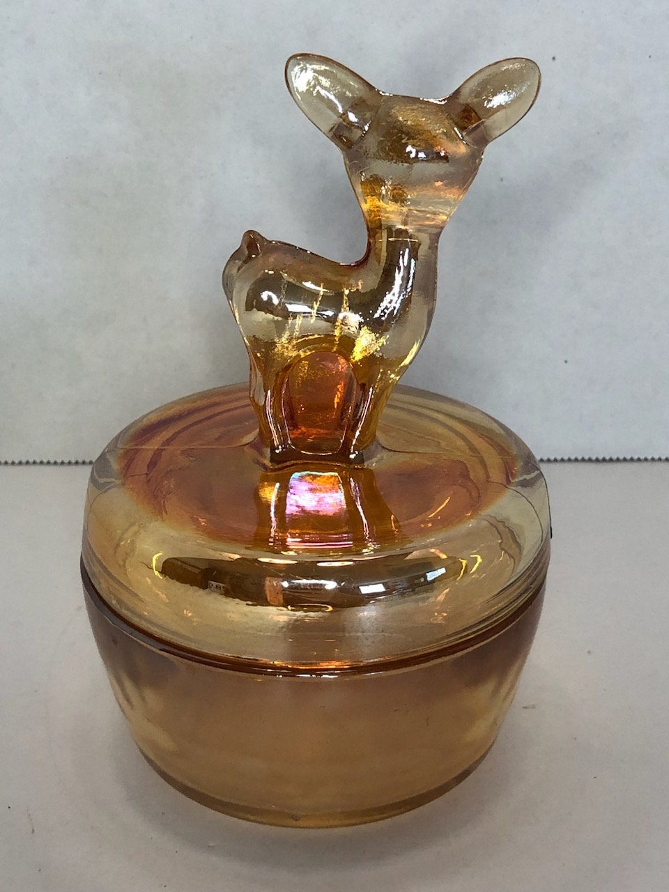 VTG Marigold Carnival Glass Deer Powder Trinket Box Etsy