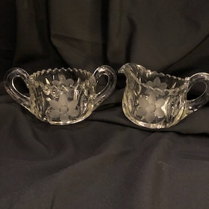 Etched Floral Cream and Sugar Set
