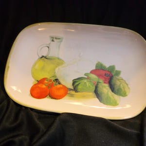 Hand Painted Oil and Vegetables Oval Platter Made in Italy