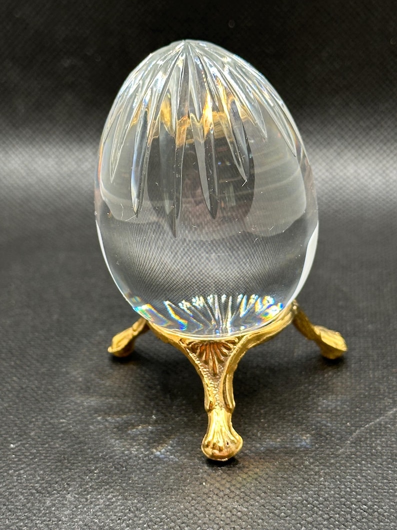 Vintage Baccarat Signed Cut Crystal Egg with Stand image 1