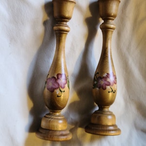Hand Painted Wooden Candlesticks Floral