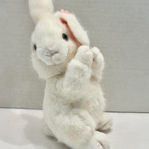 Vintage Russ Berrie Luv Pet White Rabbit Stuffed Animal with Pink Felt Rose
