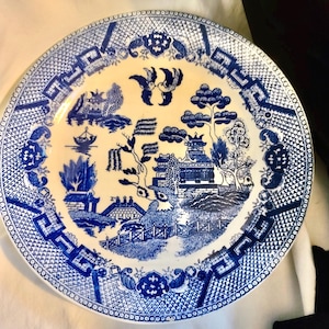 Blue Willow Plate Made in Japan Birds Ship Gardens
