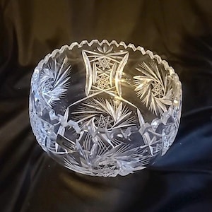 American Brillant Hand Cut Crystal 8 inch Serving Candy Bowl