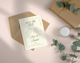 Cheers SAVE THE DATE Template, hand drawn, whimsical doodle