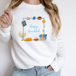 Hanukkah Sweatshirt Menorah and Latkes, Hanukkah Sweater Women, Chanukah Sweater, Cute Hanukkah Sweater, Hanukkah Shirt, Sweater for Hanukka