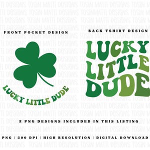 Lucky Little Dude, png, retro golvend klaverontwerp voor jongens-T-shirts, perfect voor St. Patrick's Day-cadeau, commercieel gebruik, digitale download