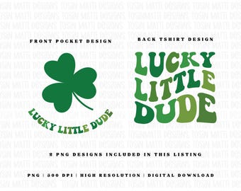 Lucky Little Dude PNG, Retro Wavy Shamrock Design for Boys’ T-Shirts, Perfect for St. Patrick's Day Gift, Commercial Use,  Digital Download