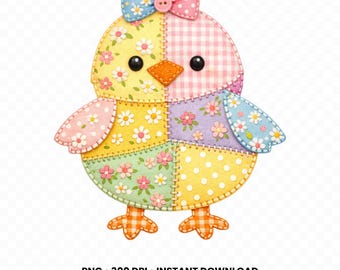 Patchwork Chick PNG - Easter Faux Fabric Clipart, Spring Chicken Sublimation, Commercial Use, Digital Download