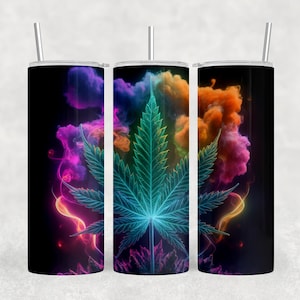 Marijuana Leaf Tumbler Wrap – 20oz Skinny Sublimation PNG, Cannabis-Inspired Straight & Tapered Design, Commercial Use, Digital Download