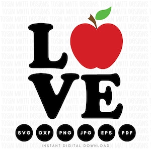 Stacked Love Apple Svg, Love Teacher Clipart, Back To School Svg, Teacher Appreciation Svg, Cut Files for Cricut, Digital Download