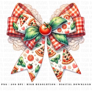 Pizza Day Coquette Bow PNG, Watercolor Pizza Clipart, Pizza Shirt Design, Gift for Pizza Lovers, Commercial Use, Digital Download