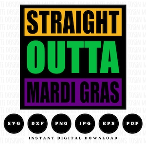 Straight Outta Mardi Gras Svg, Straight Outta Svg, Fleur De Gras, Trendy Retro Svg, Uso Comercial, Arquivo Svg para Cricut, Download Digital