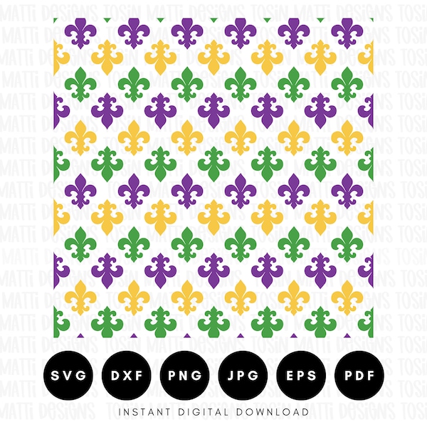 Mardi Gras Seamless Pattern Svg, Fleur De Lis Svg, New Orleans Svg, Floral Pattern Svg, Commercial Use, Svg Files Cricut, Digital Download