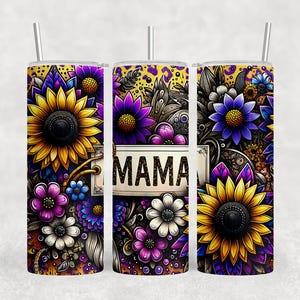 Trendy Mama Sunflower Tumbler Wrap – 20oz Glitter Leopard Sublimation, Presente de Dia das Mães, Design de Vida de Mãe, Uso Comercial, Download Digital