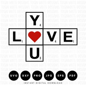 Love You Game Letters Svg, Dia dos Namorados Svg, Heart Svg, Presente para amante de jogos de tabuleiro, Uso comercial, Arquivos Svg para Cricut, Download digital