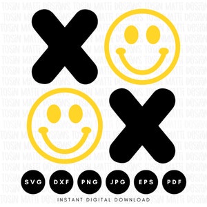 Gestapeltes XOXO Smiley-Gesicht-Svg, Umarmungen und Küsse-Svg, Retro glückliches Gesicht-Svg, Liebes-Svg, kommerzielle Gebrauchs-Svg, Korn-Svg-Datei für Cricut, digitaler Download